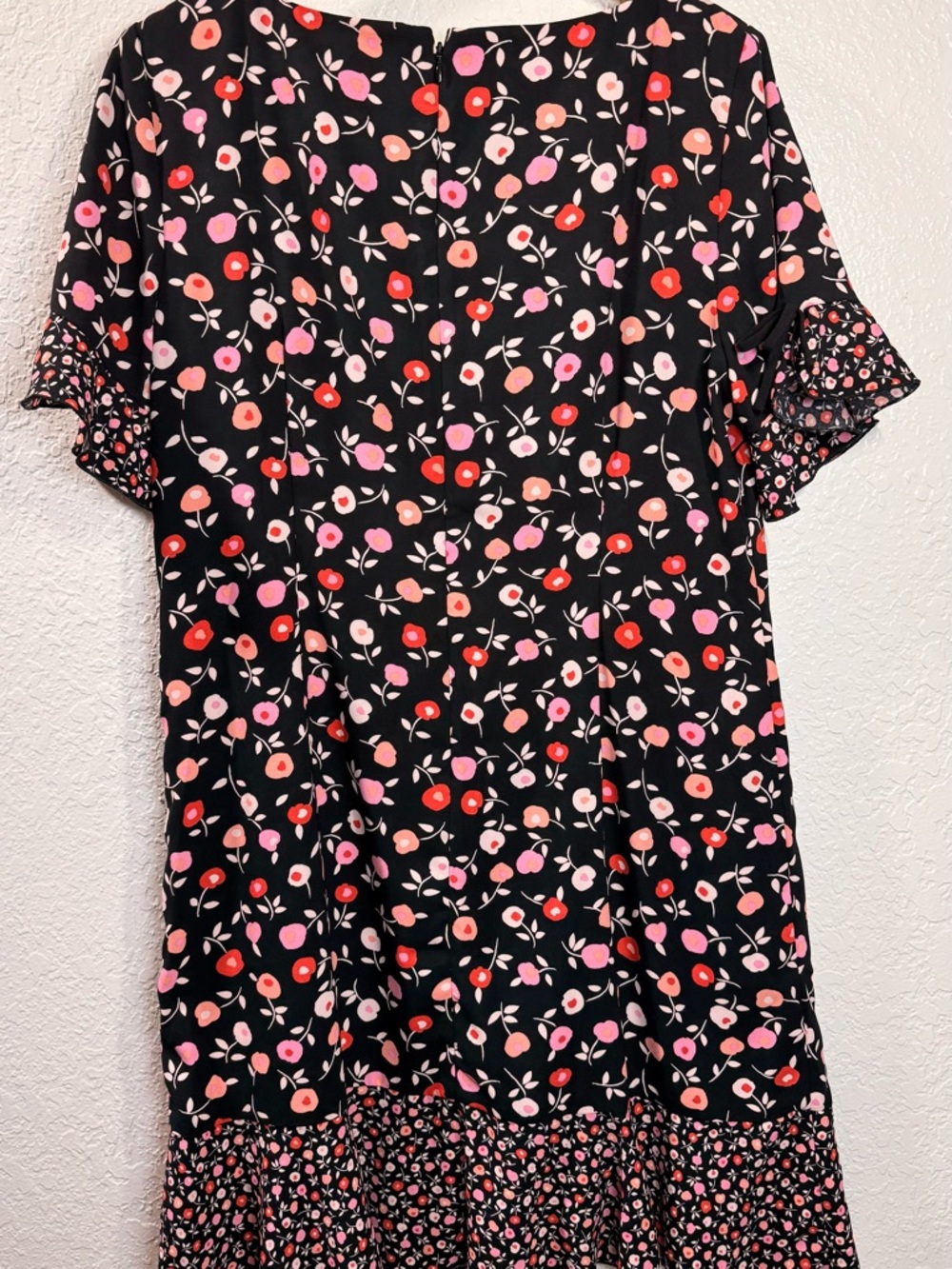 Talbots Black Floral Midi Dress with Pink and Coral Blooms size 14 - Picture 3 of 6